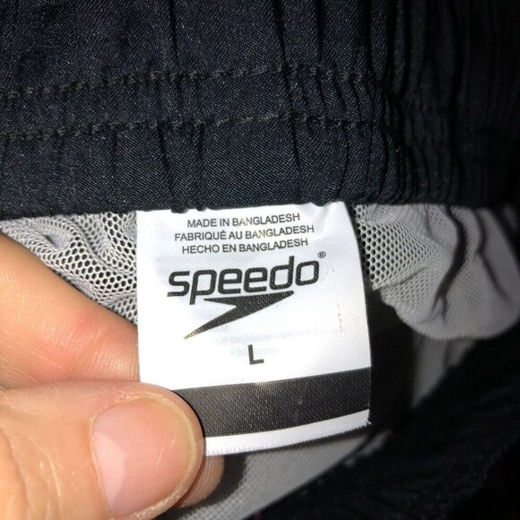 New Speedo Large Gray Black UPF 50 Drawstring Zip Pockets Swim Suit Trunks - Picture 8 of 11